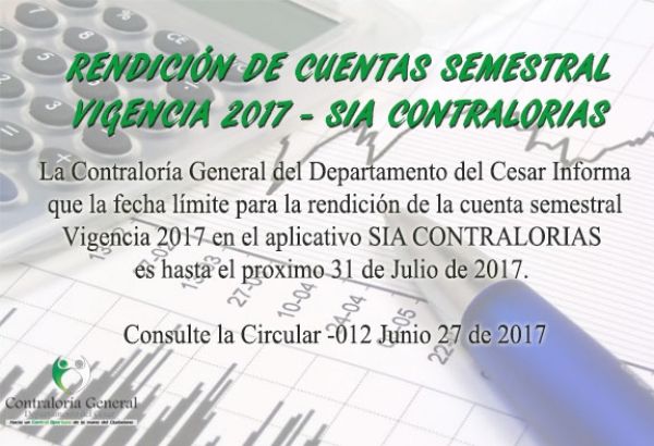 Rendici&oacute;n de Cuentas Semestral Vigencia 2017 - SIA CONTRALORIAS