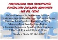 Convocatoria Capacitaci&oacute;n Contralores Escolares - Sur del Cesar