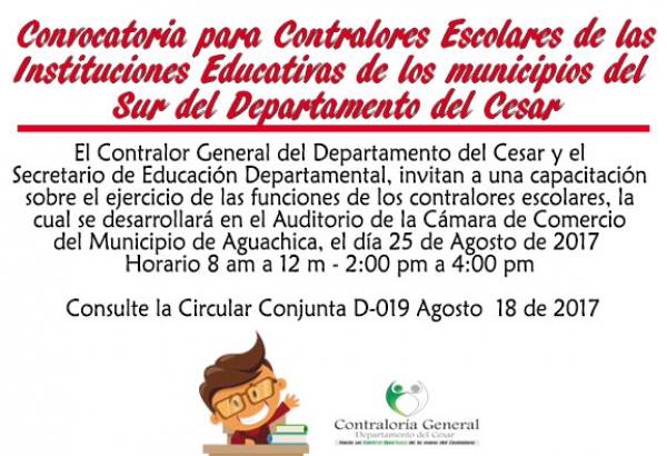 Capacitaci&oacute;n para Contralores Escolares de las instituciones educativas de los municipios del sur del Cesar